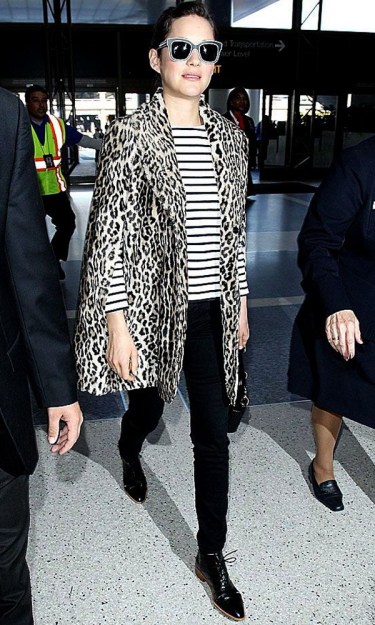 Marion Cotillard rocking the leopard print 'n' stripes. Getty Images